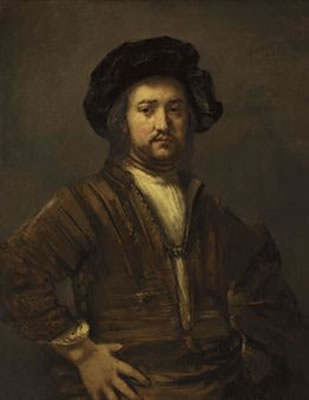 Rembrandt Harmenszoon Van Rijn : Portrait of a man with arms akimbo