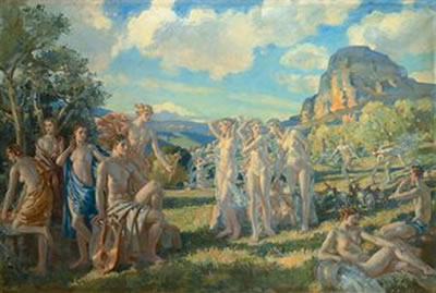 Wilfrid De Glehn : The poet, accompanied by some of the muses, finds inspiration in nature