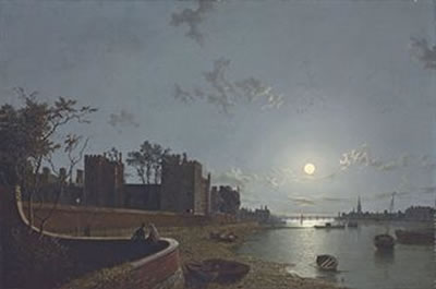 Henry Pether : View of the Thames at Lambeth Palace, by moonlight