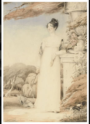 John Thirtle : Portrait of Ann Miles, later Mrs. John Sell Cotman, full-length, her right hand holding a parasol, her left arm resting on a plinth