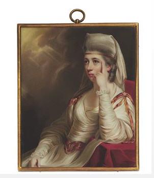 Henry Pierce Bone : Margaret Georgiana, Countess Spencer, née Poyntz (1737-1814), seated on a red draped chair