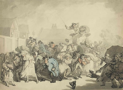 Thomas Rowlandson : A squall in Hyde Park, London