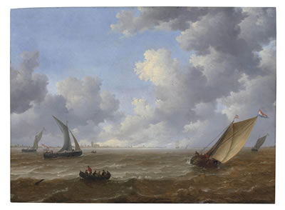 Jeronimus Van Diest II : Wijdschips tacking offshore in a stiff breeze