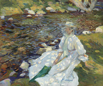 Wilfrid De Glehn : Jane Emmet de Glehn by a stream, Val d'Aosta