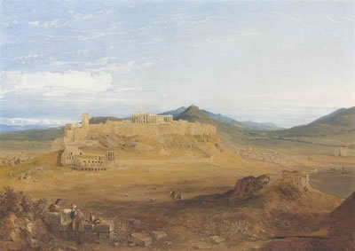 Hugh William (Grecian) Williams : An extensive view of the Acropolis, Athens, with the Herodeion Atticon below