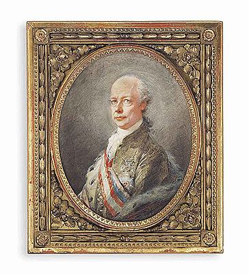 Heinrich Friedrich Fuger : Leopold II (1747-1792), Holy Roman Emperor, in olive green coat, ermine-trimmed cloak, wearing the ribbon of the Order of the Golden Fleece, the sash and breast-star of the Imperial Austrian Order of Maria Theresa and other sashes and a breast-star, powde