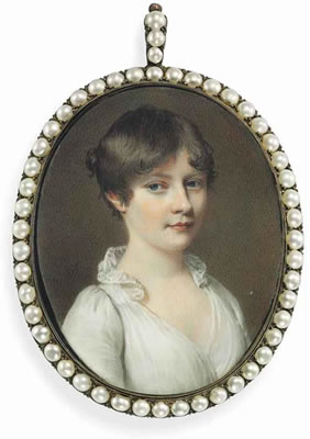 Thomas Richmond : A young lady, in white dress with lace collar, short brown hair