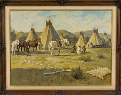 Ronald Crooks : Western Landscape with Indians