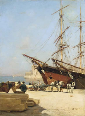 Joseph Garibaldi : Le vieux port de Marseille, avec le fort Saint-Jean en arrière plan