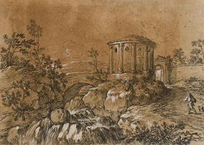 Jonas Umbach : Temple de Vesta à Tivoli; et Deux paysages avec ruines antiques (3)