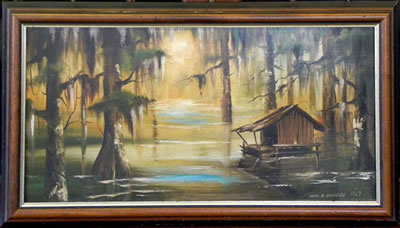 Charles Handford : Louisiana Swamp Scene with Cabin, 1967