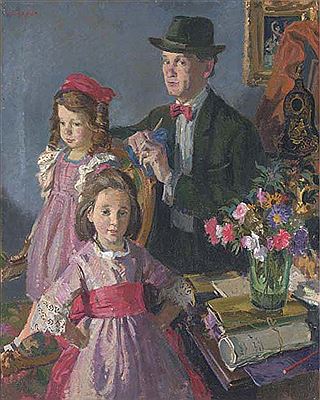 Paul James Logan Wyeth : Self-portrait with daughters; and Carola Wyeth and toys