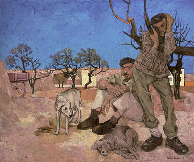 Derrick Greaves : Labourers with Dog