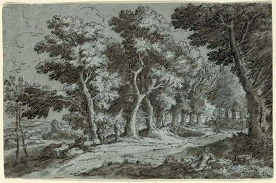 Abraham Genoels : A wooded landscape with figures on a path