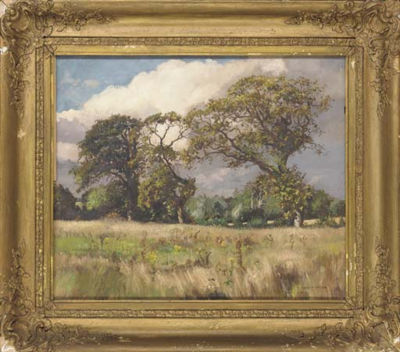 Wilfred Stanley Pettitt : Oak trees in a field