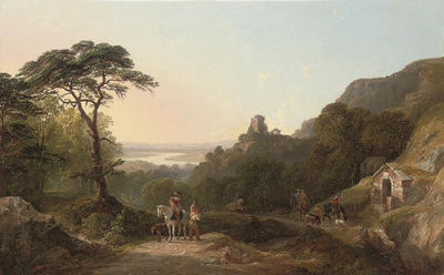 John Frederick Tennant : A hunting party in an extensive landscape