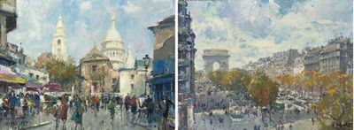 Juan Bayon Salado : Montmartre; and Les Champs Elysées (a pair)