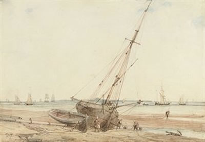 François Louis Thomas Francia : Figures by a beached boat