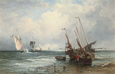 Edmund Thornton Crawford : French fishing boats, luggers and fishing smacks: Ebb tide