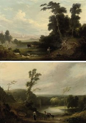 Joseph Rhodes : The return from market; and A view of Kirstall Abbey (a pair)