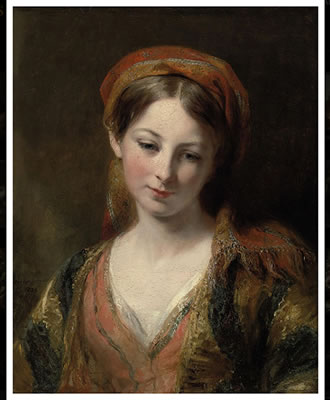 Margaret Sarah Carpenter : Portrait of a young girl, thought to be Henrietta Carpenter, bust length, in oriental dress