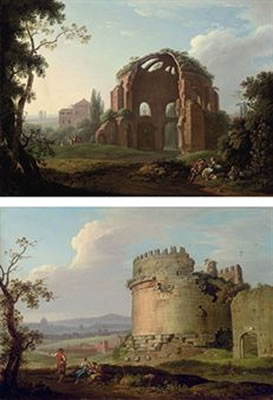 Carlo Labruzzi : The Temple of Minerva, Rome; and The Tomb of Cecilia Metella on the via Appia (pair)