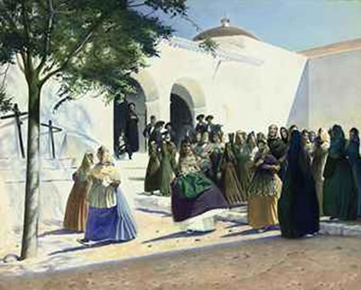 Jan Willumsen : Figures gathered outside a church, Spain