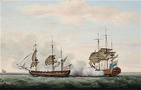 Francis Holman : The East India Company's ship Bridgewater sucessfully defending her cargo from an attack by the American privateer Hampden on her way from St. Helena to England on 8th March 1779