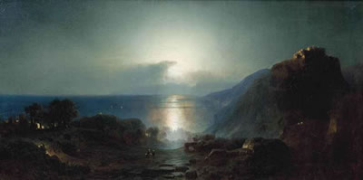 Johann Wilhelm Julius Kohnholz : A seascape in moonlight