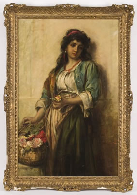 Thomas Kent Pelham : A gypsy girl with flower basket