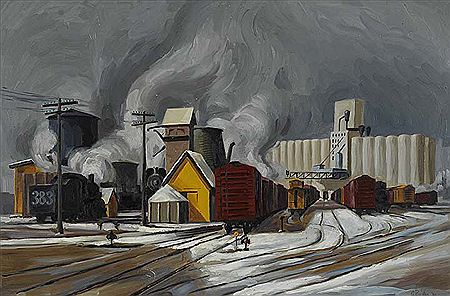 Edward Carpenter Bearden : Rail Road Yard in Snow, 1951