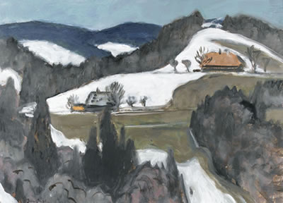 Fred Stauffer : Hügelige Vorfrühlingslandschaft im Emmental