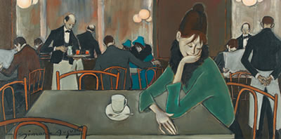 Simon Joseph Simon-Auguste : Cafészene mit junger Dame.