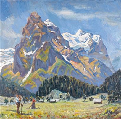 Hans Bandi : Well- und Wetterhorn von der Rosenlaui aus.