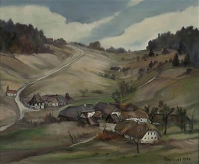 Walter Kreindl : Landschaft mit Bauernhöfen