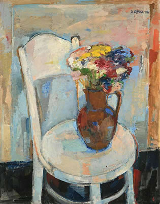 Josef Peca : A Still Life with a Chair and a Bouquet