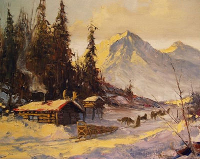 Ellen Henne Goodale : Alaskan Cabin and Dogsled