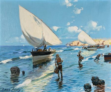 Francisco Paya Sanchis : Pescadores en la playa