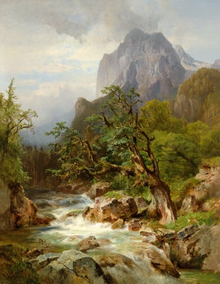 Anna Baar-Plommer : Gebirgslandschaft mit Wasserfall