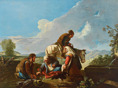 Paolo Monaldi : Peasants resting and playing dice in a landscape