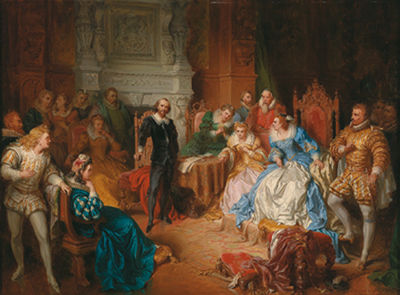 Eduard Ender : Shakespeare at the Court of Queen Elisabeth, reading from his Macbeth