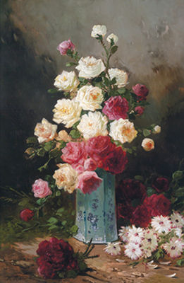 Henri Robbe : Roses and Ox-Eye Daisies