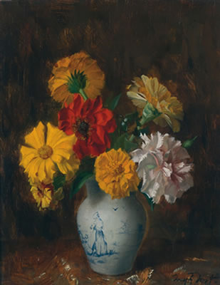 Josef Jost : Bouquet of Flowers in a Porcelain Vase