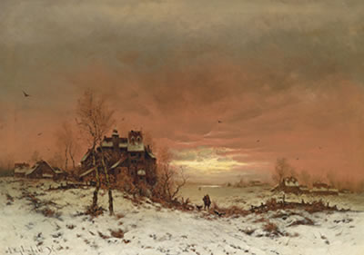 Friedrich Joseph Nicolai Heydendahl : Winter Landscape with a Castle and a Hunter