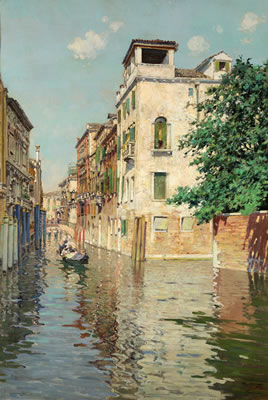 Raffaele Tafuri : View of a Venetian Canal on a Summer's Day