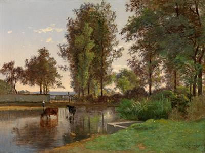 Auguste Dandoy : Summer Landscape with Pond