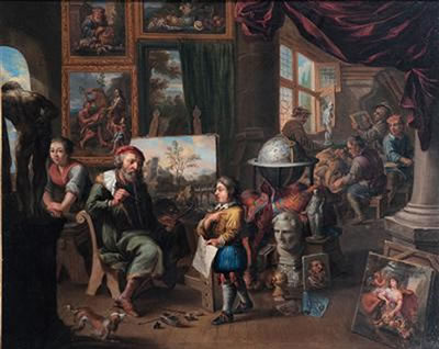 Balthasar Van Den Bossche : In the painter's studio; At the doctor's, pendants