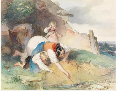 Peter Fendi : Young Woman Rescuing a Drowning Doll