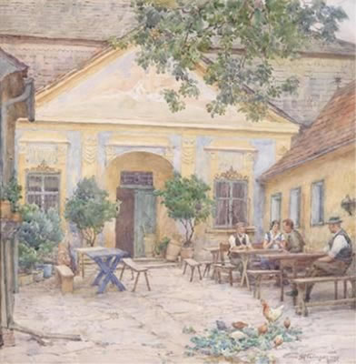 Hans Gotzinger : At the Heurigen in Dürnstein