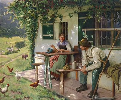 Emil Rau : Young Couple outside a Farmhouse in Upper Bavaria